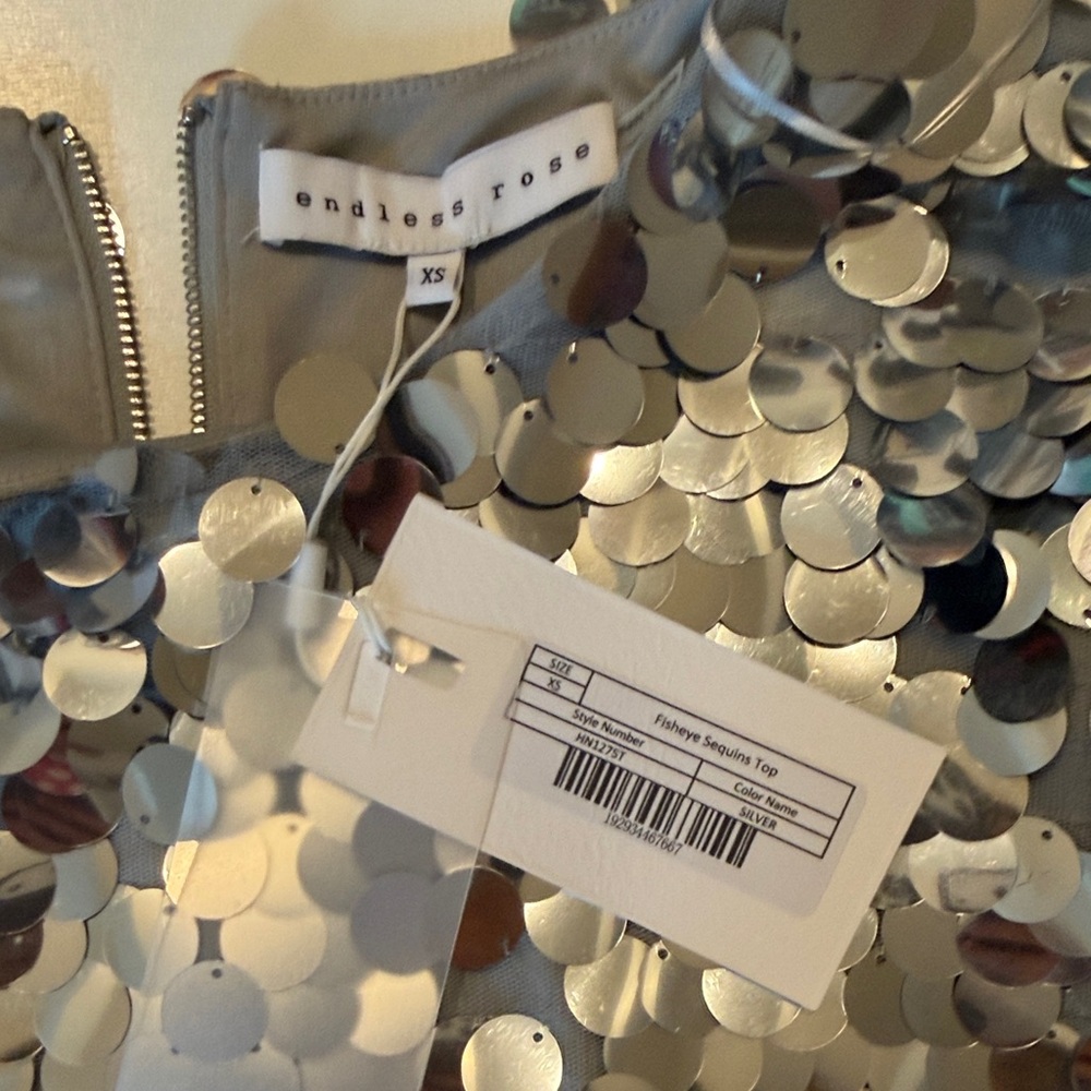 Endless Rose Silver Sequin Short Sleeve Top - Picture 4 of 6